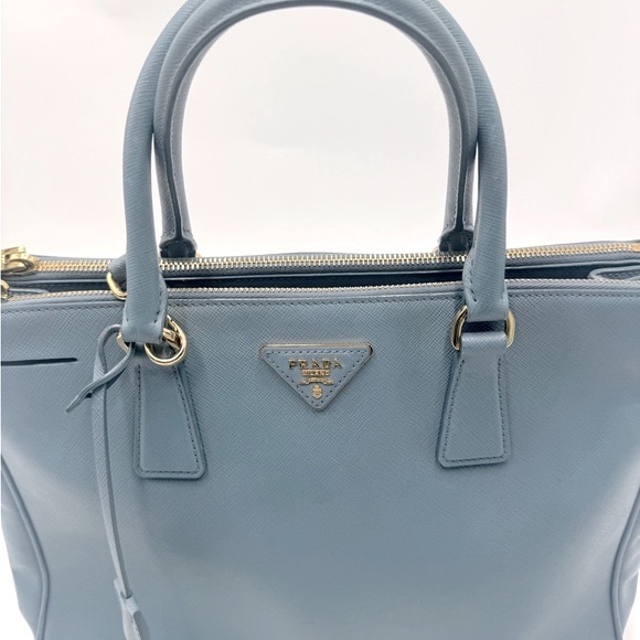 Auth Prada Double Zip Light Blue Saffiano Leather Lux Galleria Tote Bag Preloved - Picture 5 of 16